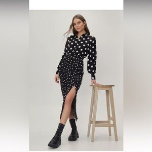 Nasty Gal Black and White Asymmetrical Wrap Dress